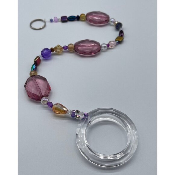 Beaded Suncatcher - Purple Gold - Clear Crystal Prism Ring - Hanging Decor - Picture 14 of 16